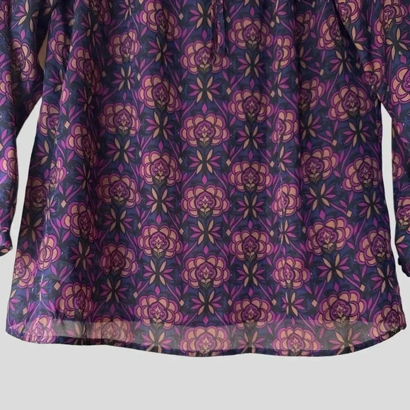 LOFT |  NWOT | LONG SLEEVED BOHO BLOUSE NAVY BLUE PURPLE | SIZE: EXTRA SMALL - Picture 5 of 11